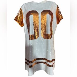 QUEEN OF SPARKLES White and Gold Sequin Mini Dress- Small